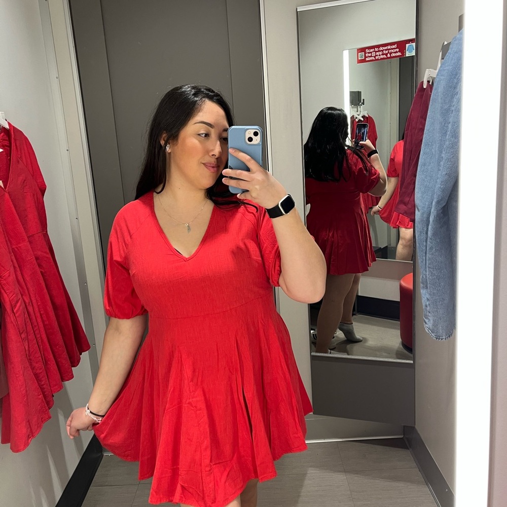 Vibrant Red V-Neck Dress
